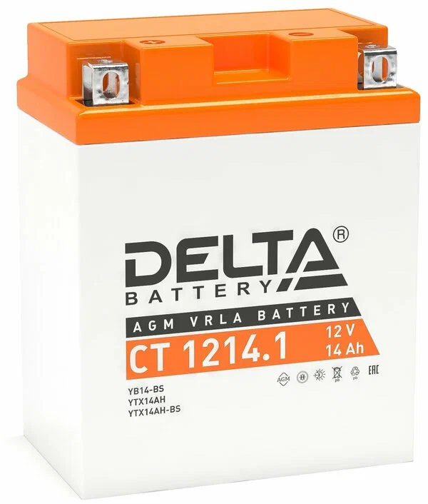 Аккумулятор Delta CT1214.1 14А/ч ( YTX14АН, YB14-BS,YTX14АН-BS) п.п Ток 165А (132*89*164)
