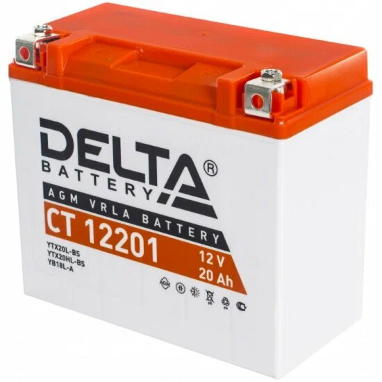 Аккумулятор Delta CT12201 20 А/ч (YTX20L-BS,YTX20HL-BS,YB16L-B,YB18L-A) о.п Ток 270 (177*88*154)